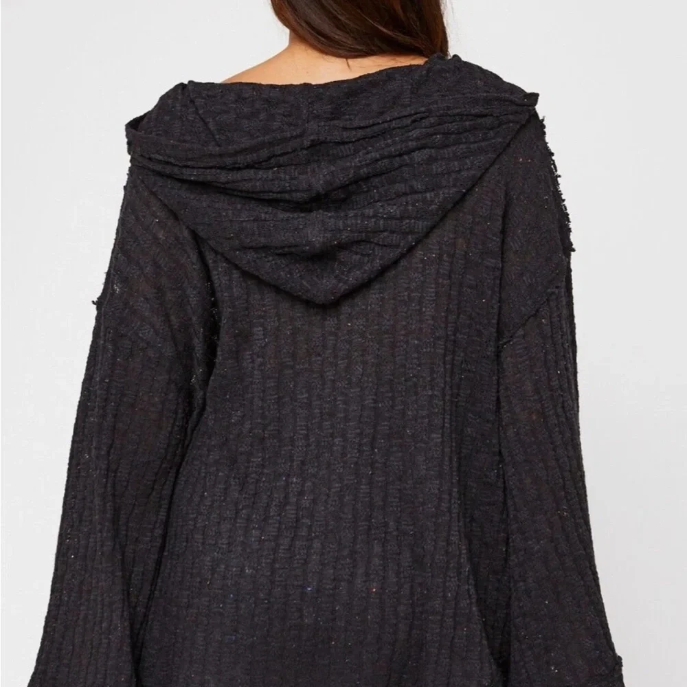 Free People Women's Baja Babe Hacci Knit Hooded Sweater Medium Vneck